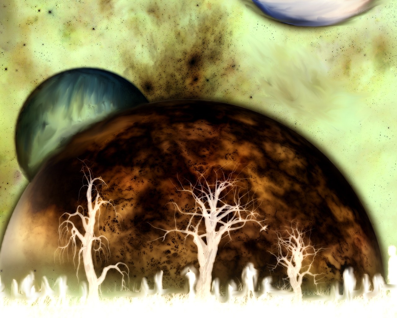 alien landscape with dead trees