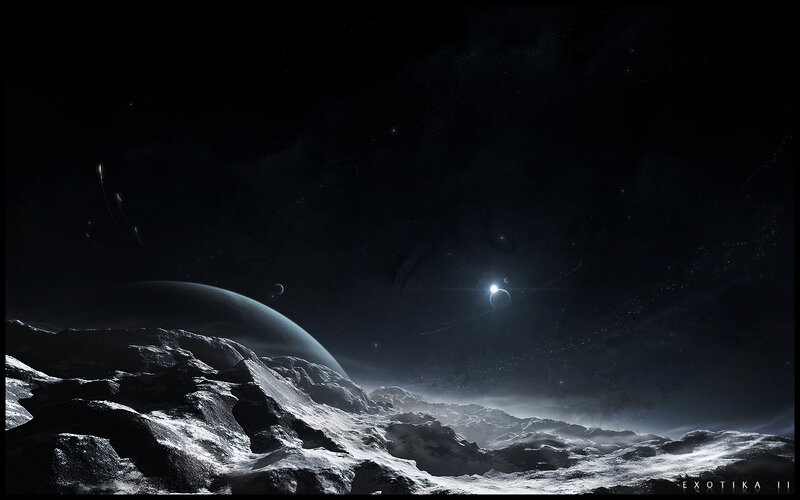 alien landscape with distant planets