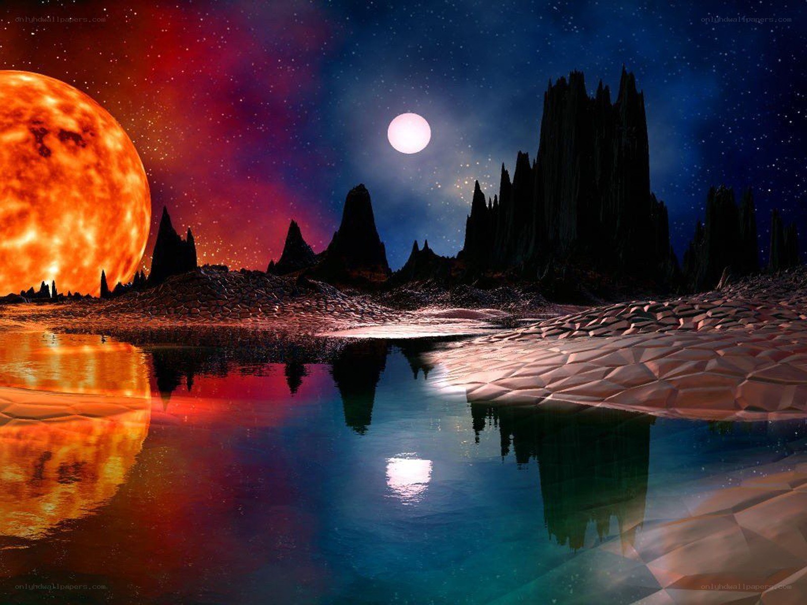 Alien landscape with dual suns