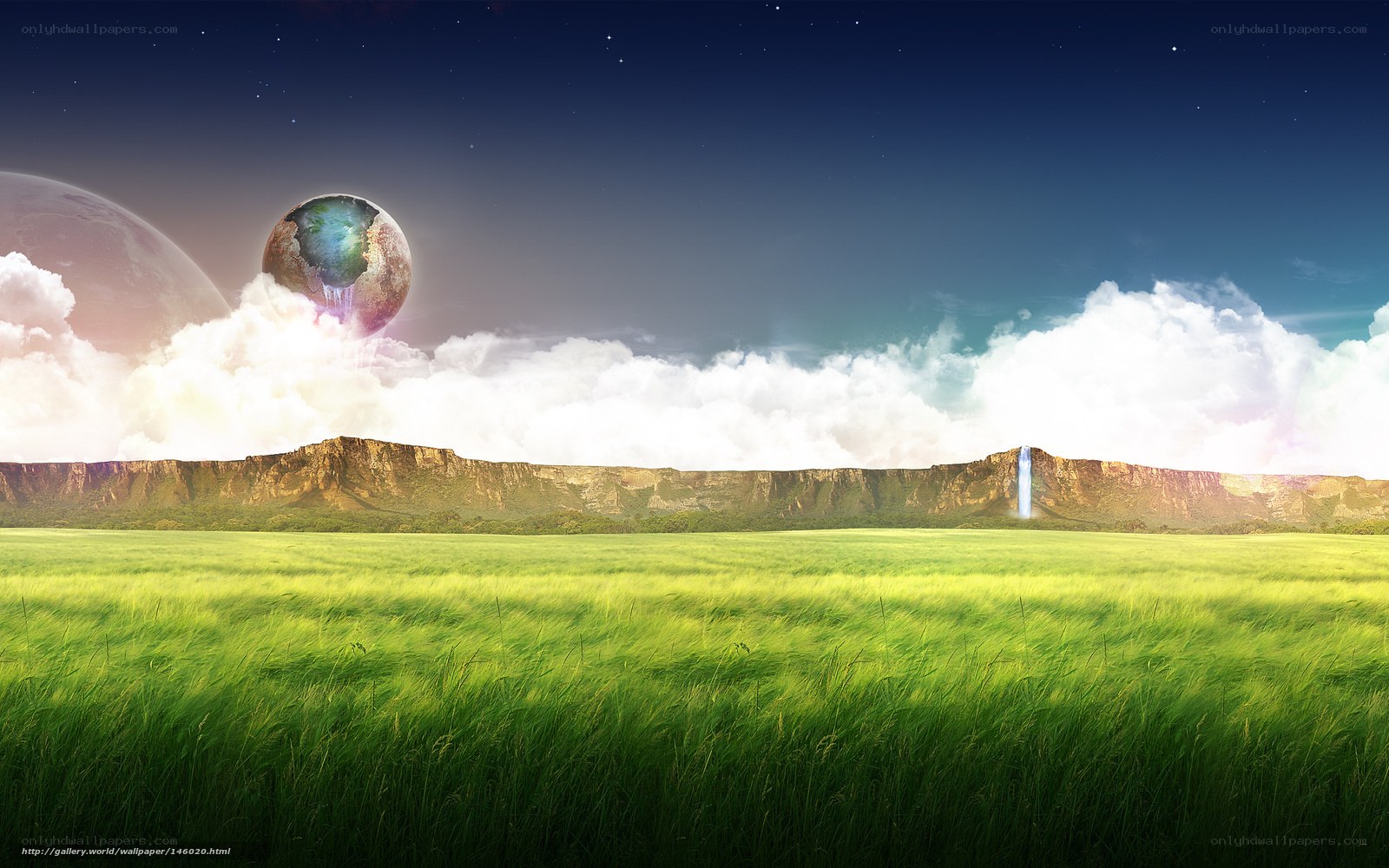 Alien landscape with floating planets