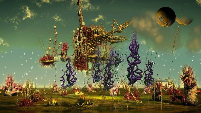 Alien Landscape with Floating Structures — Green