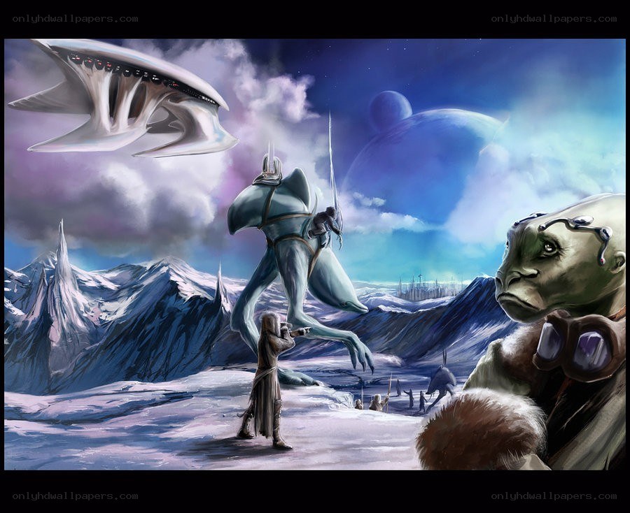 Alien landscape with flying craft