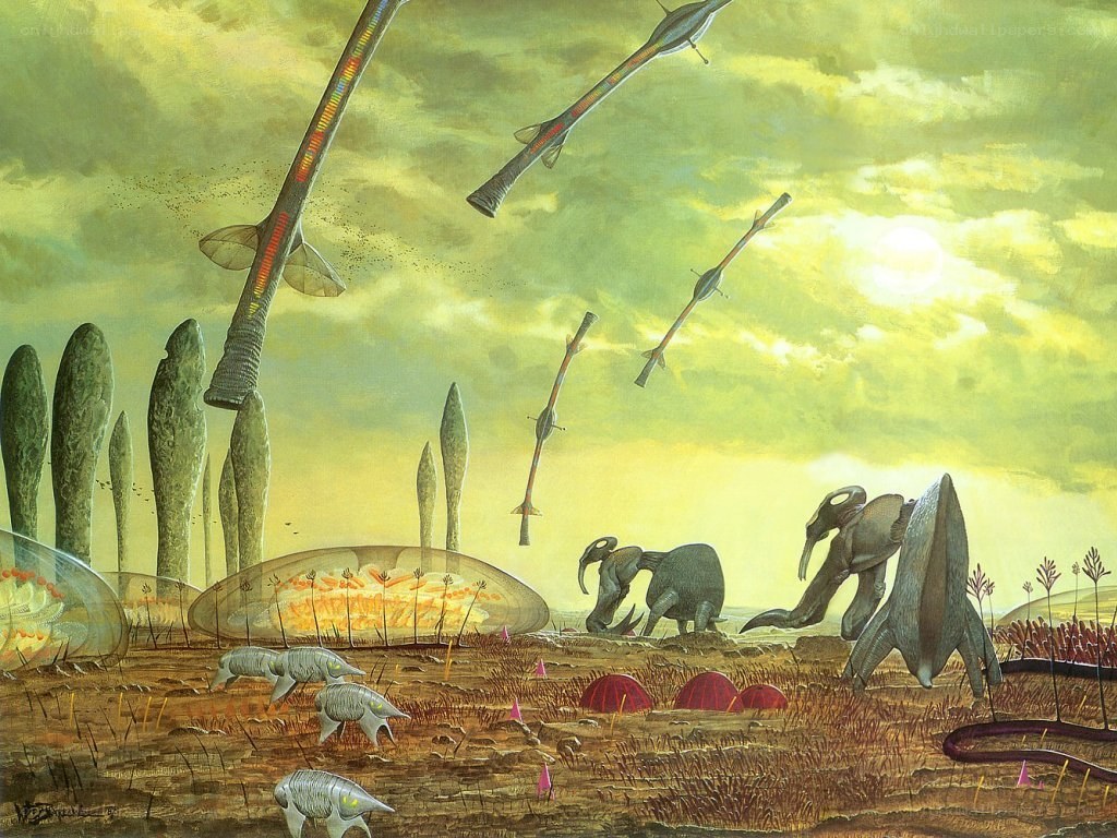 Alien landscape with flying craft