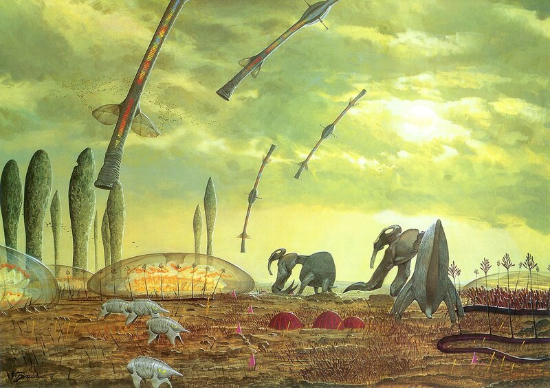 Alien landscape with flying craft