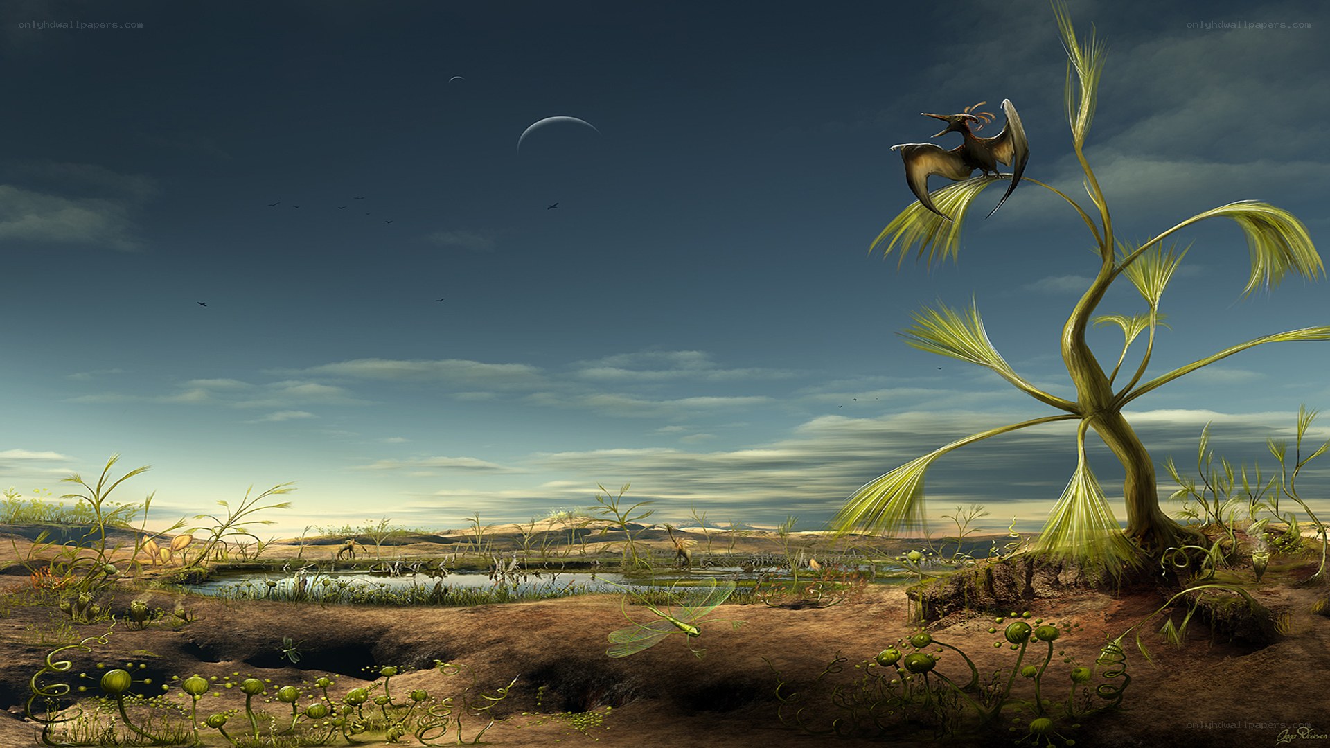 Alien landscape with flying creature