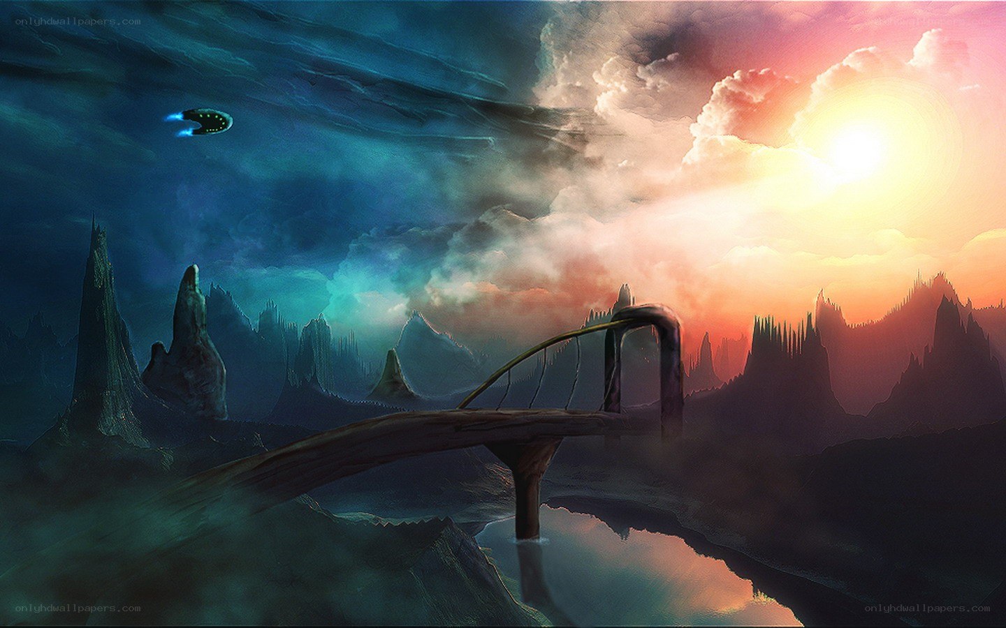 alien landscape with flying saucer