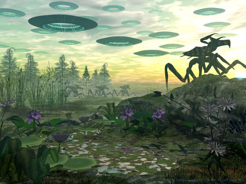 Alien Landscape with Flying Saucers