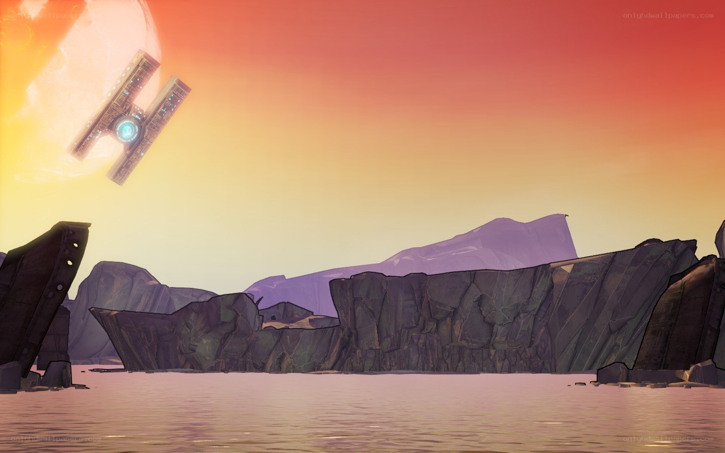 alien landscape with flying ship
