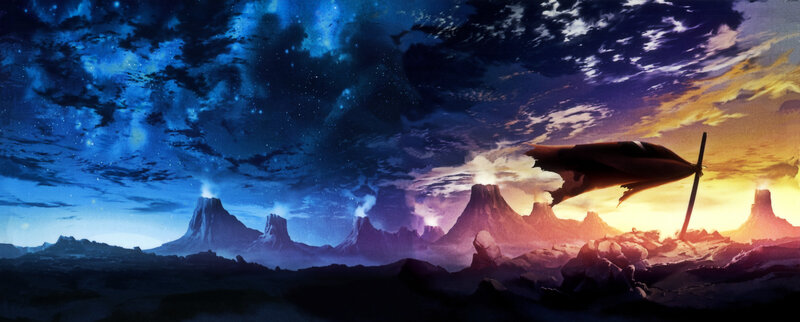 alien landscape with flying ship