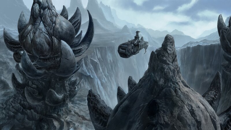 alien landscape with flying vessel