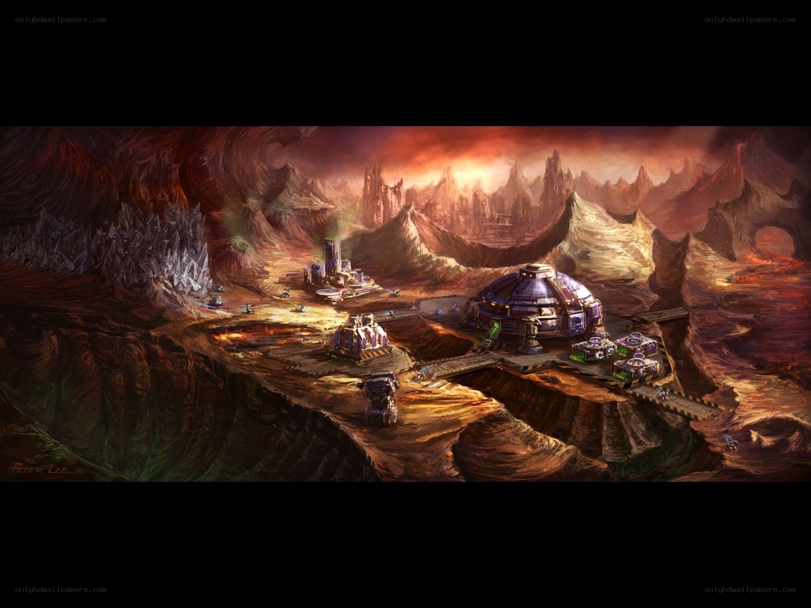 alien landscape with futuristic base