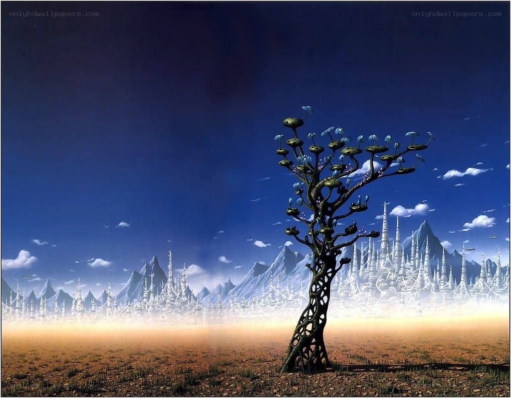 alien landscape with futuristic city