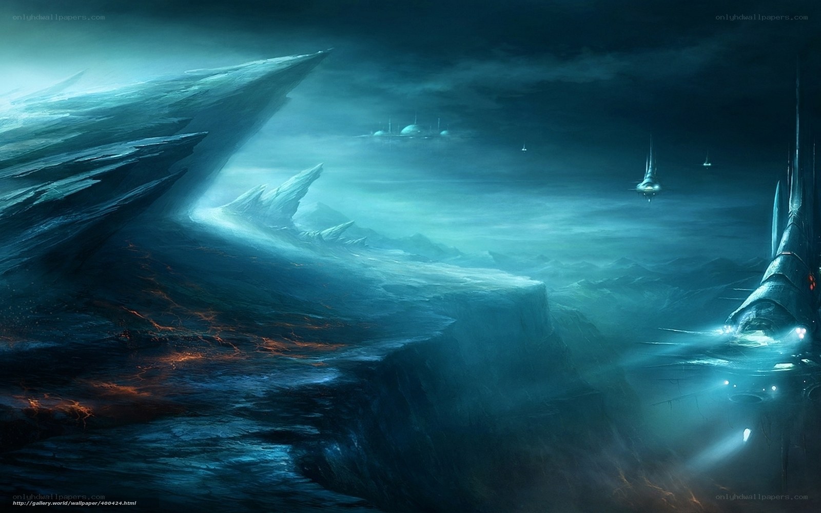 alien landscape with futuristic ships