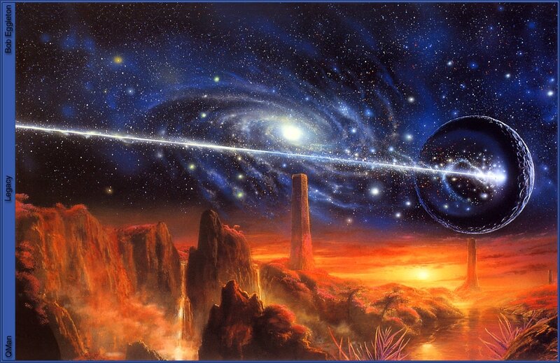 Alien Landscape with Galaxy — Blue