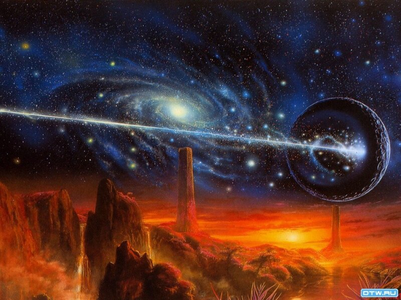 Alien landscape with galaxy