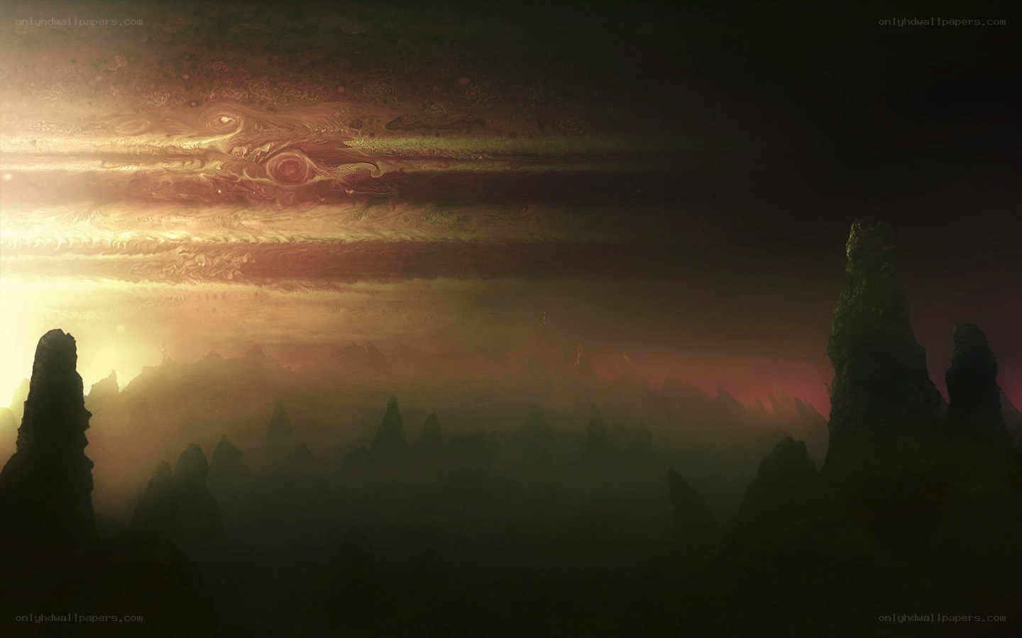 alien landscape with gas giant