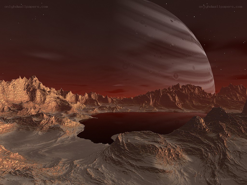 Alien landscape with gas giant