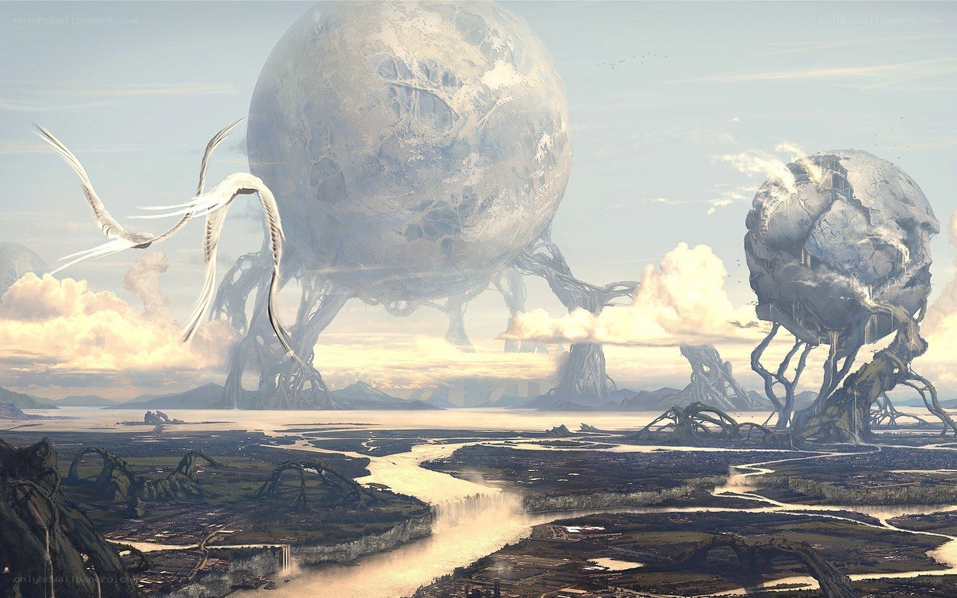 alien landscape with giant creatures