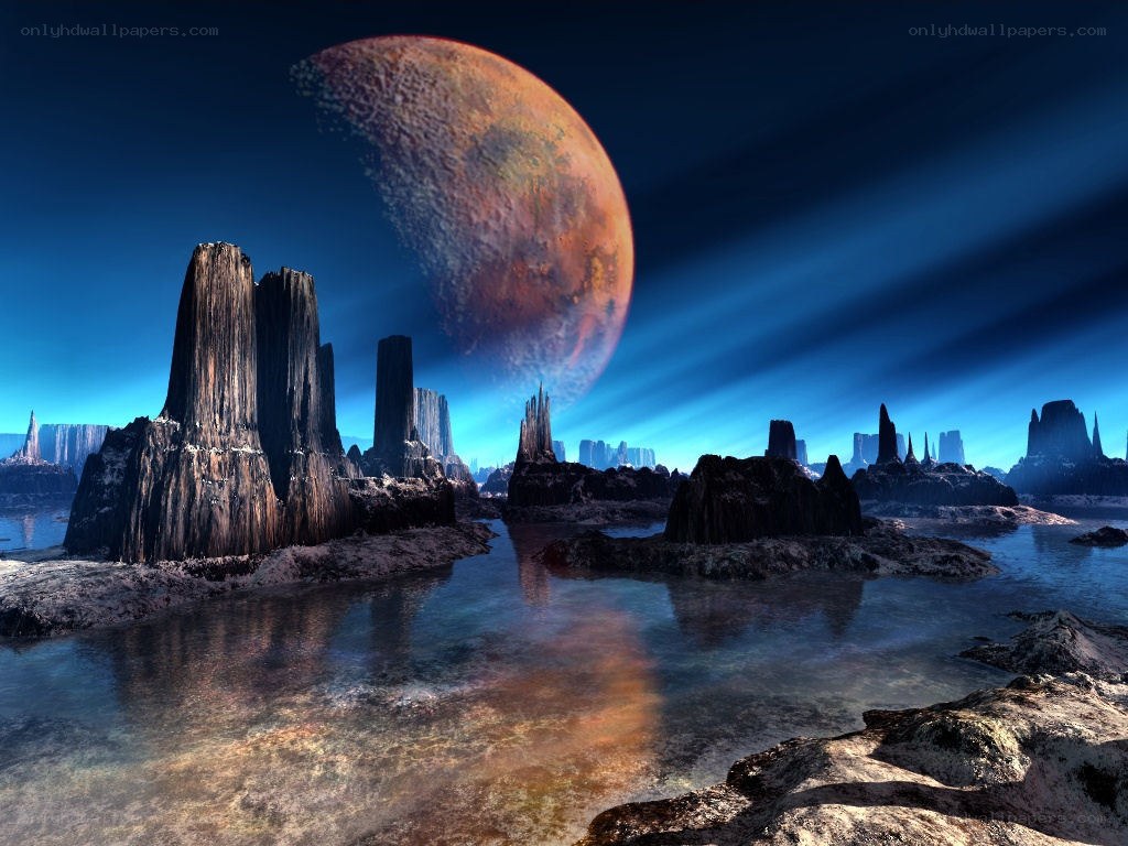 alien landscape with giant moon