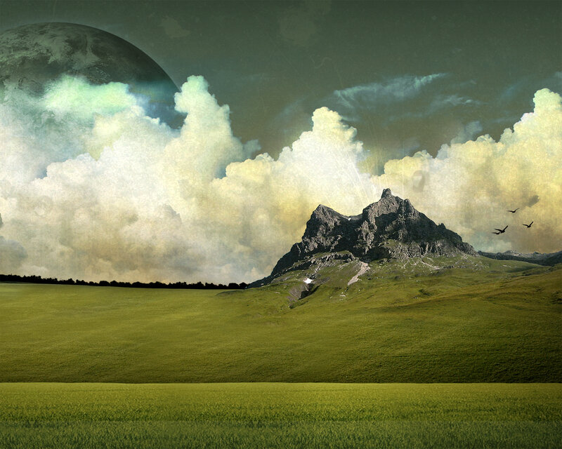 Alien landscape with giant moon