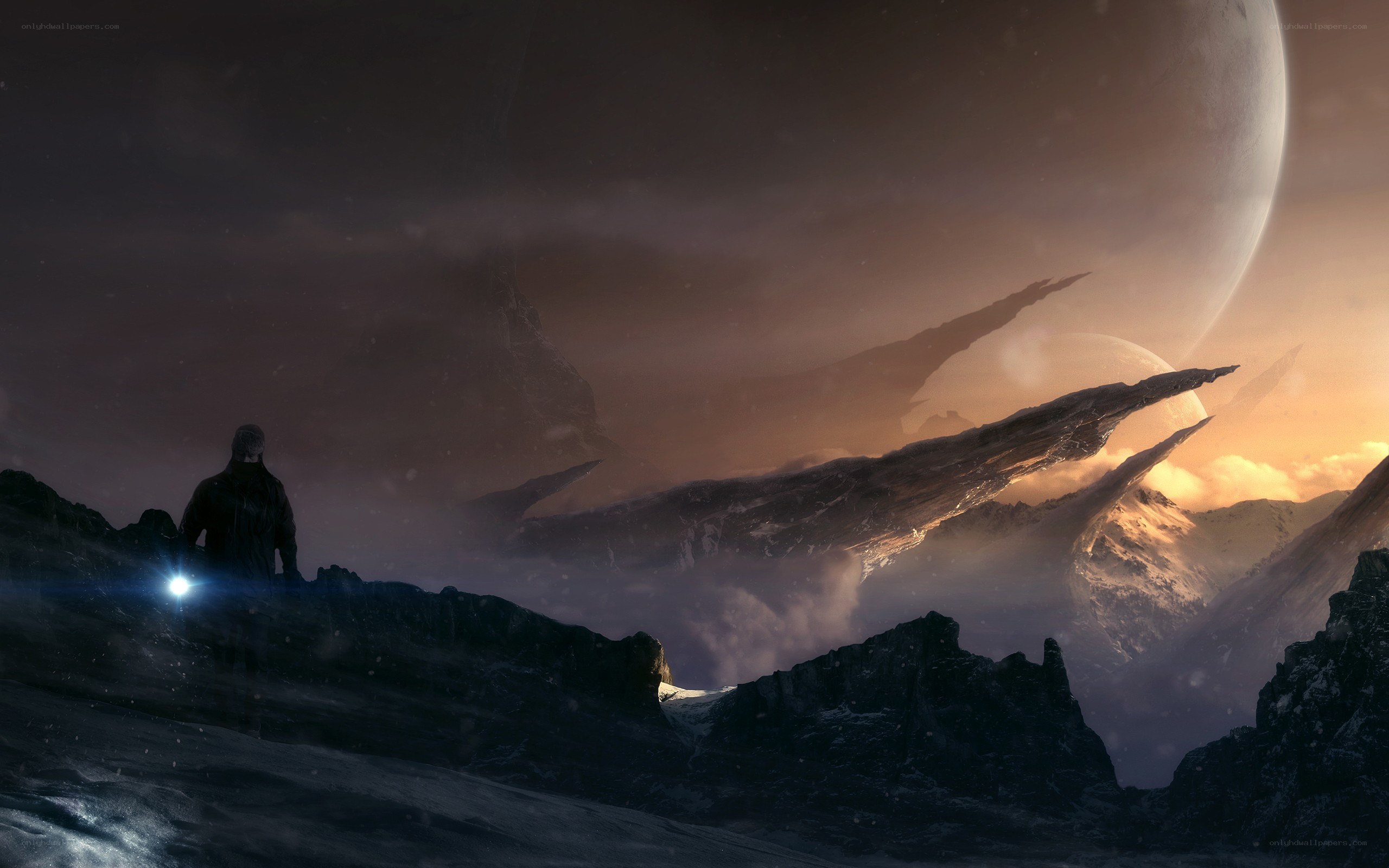 alien landscape with giant moon