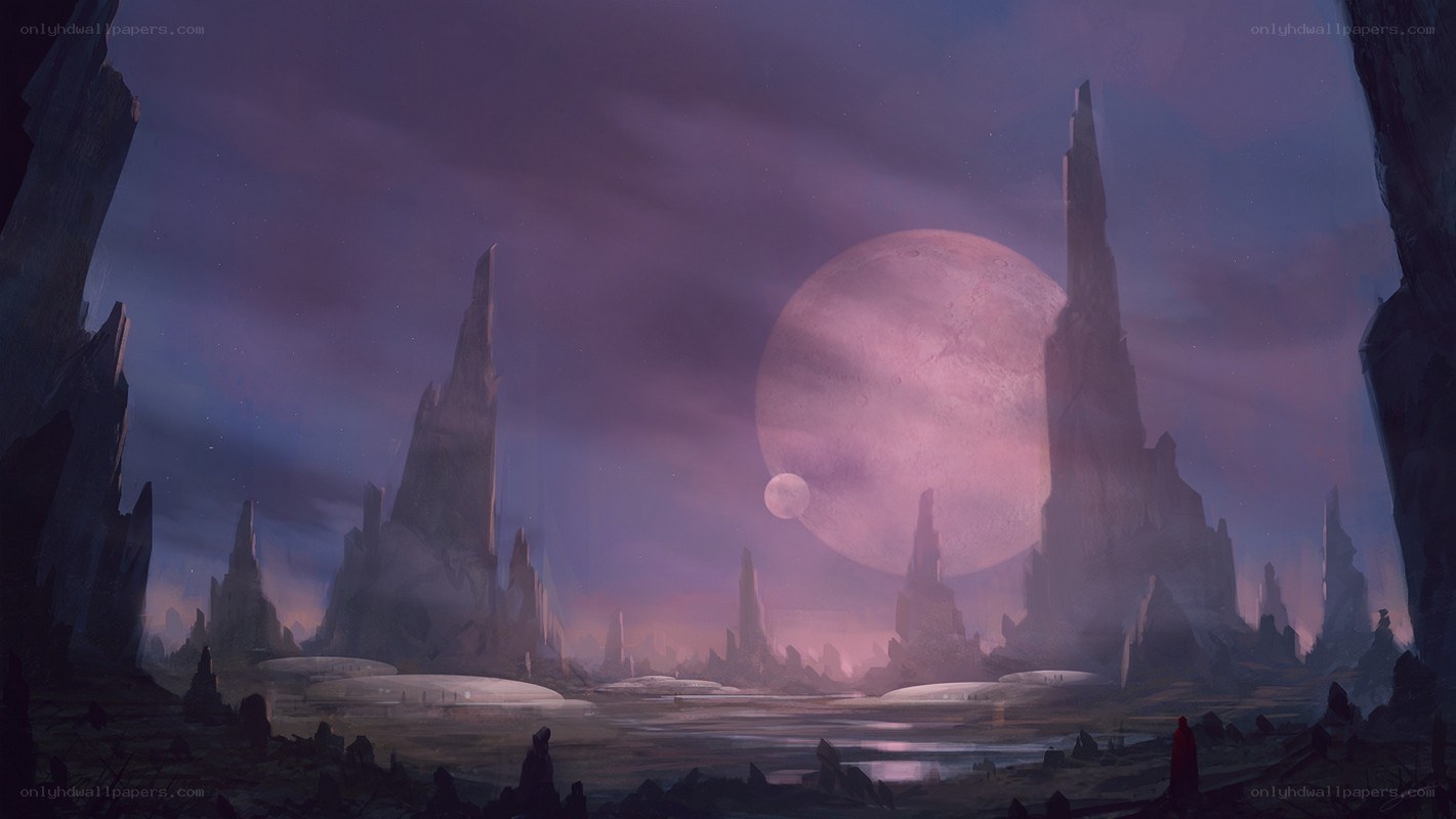 alien landscape with giant moon