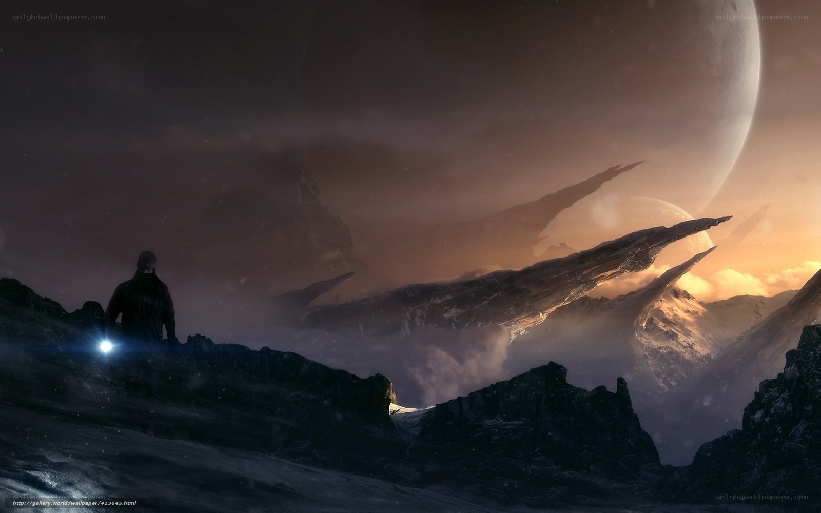 alien landscape with giant moon