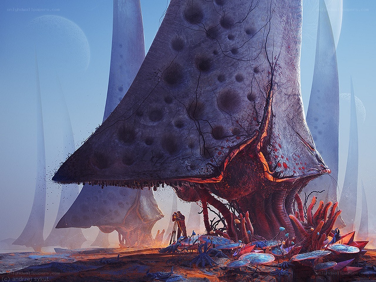 alien landscape with giant mushroom
