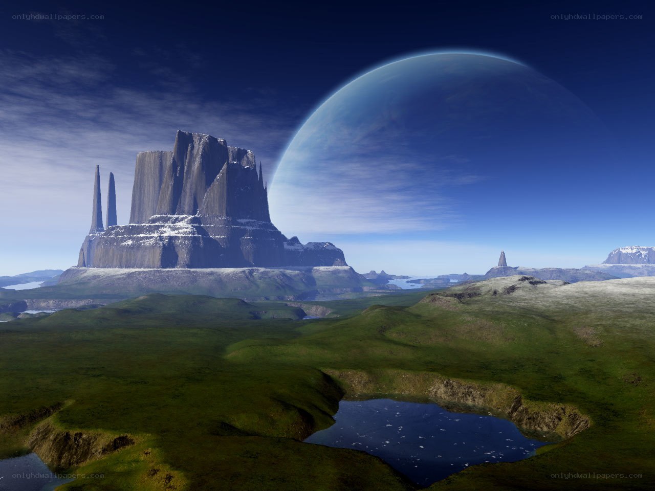 alien landscape with giant planet