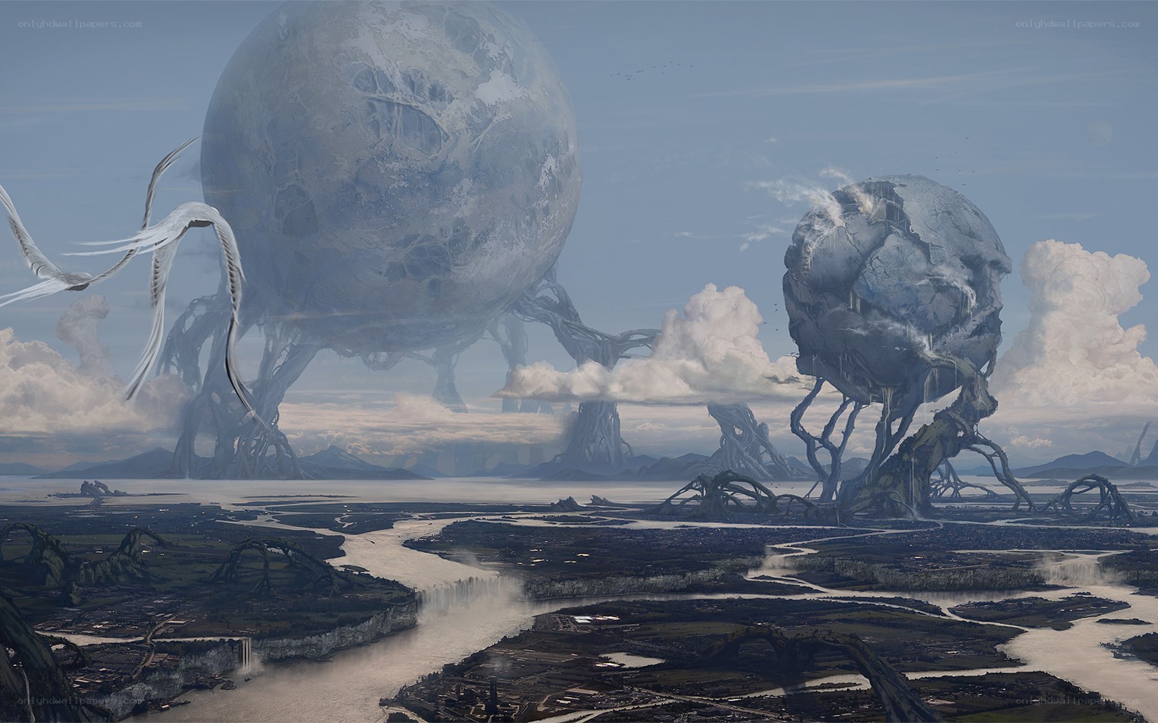 alien landscape with giant spheres