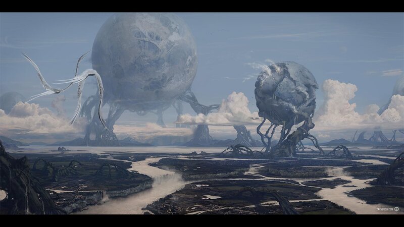 alien landscape with giant spheres