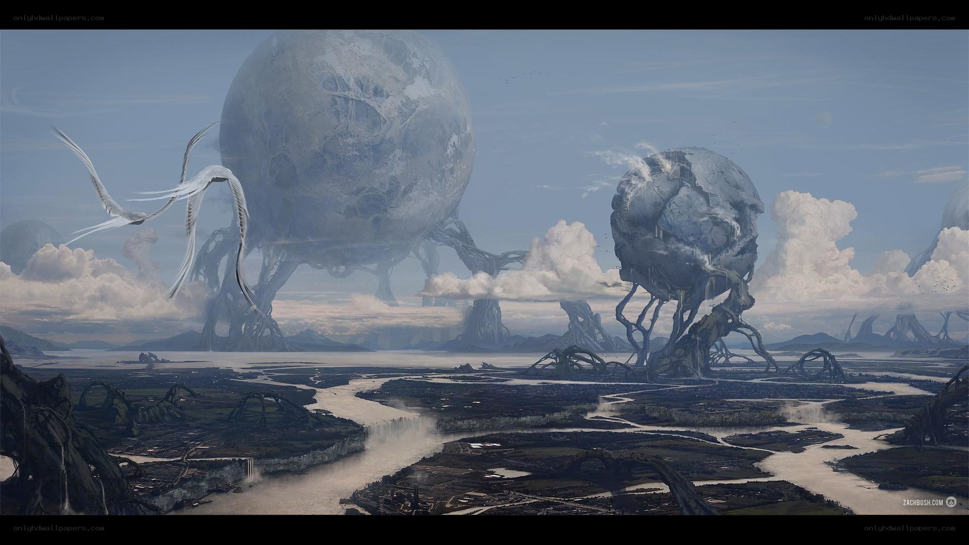 alien landscape with giant spheres
