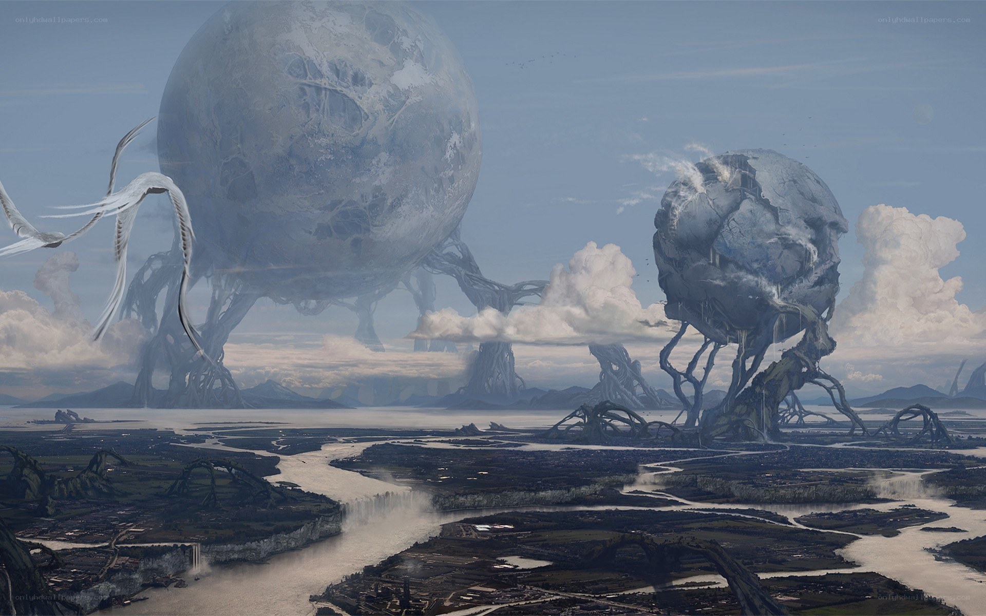alien landscape with giant spheres