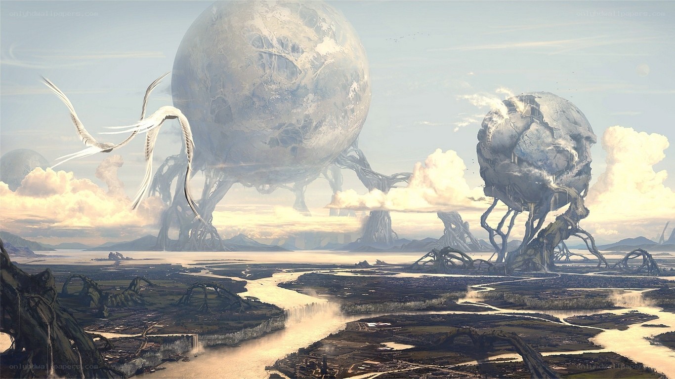 alien landscape with giant spheres