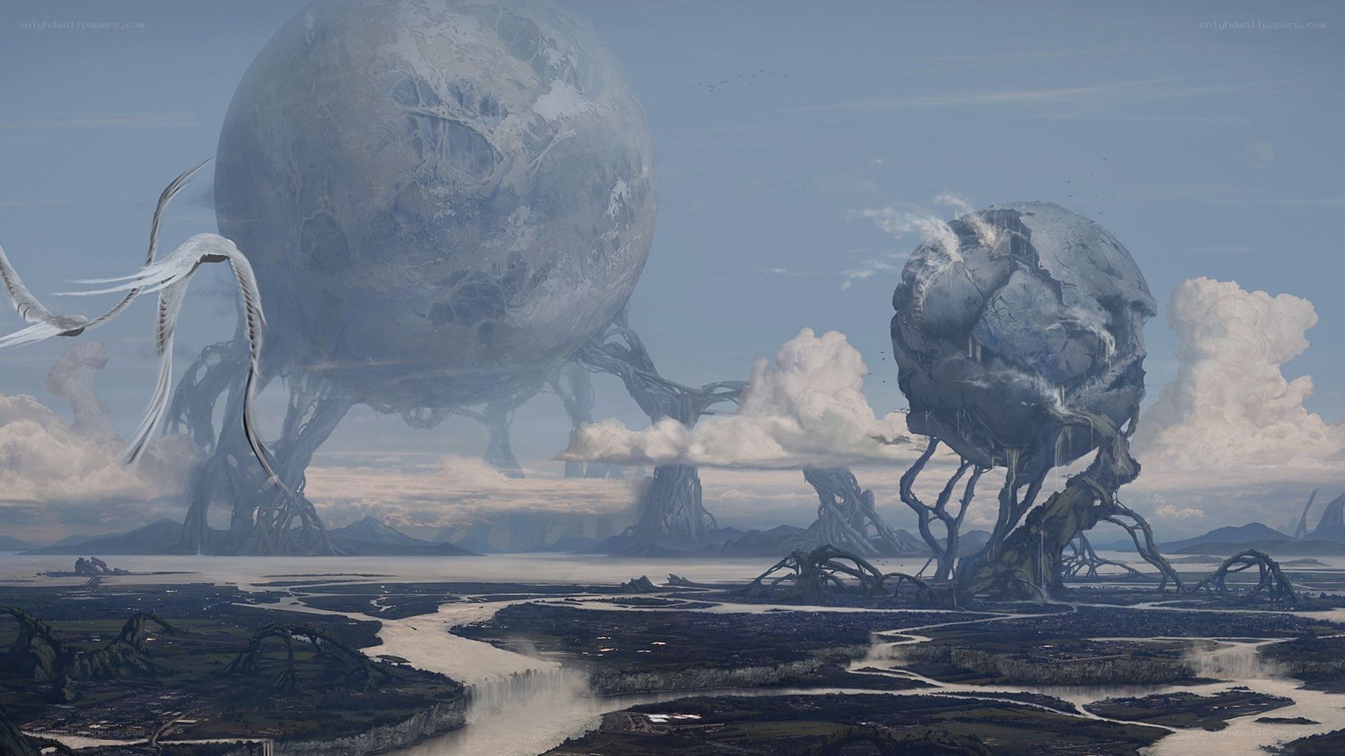 alien landscape with giant spheres
