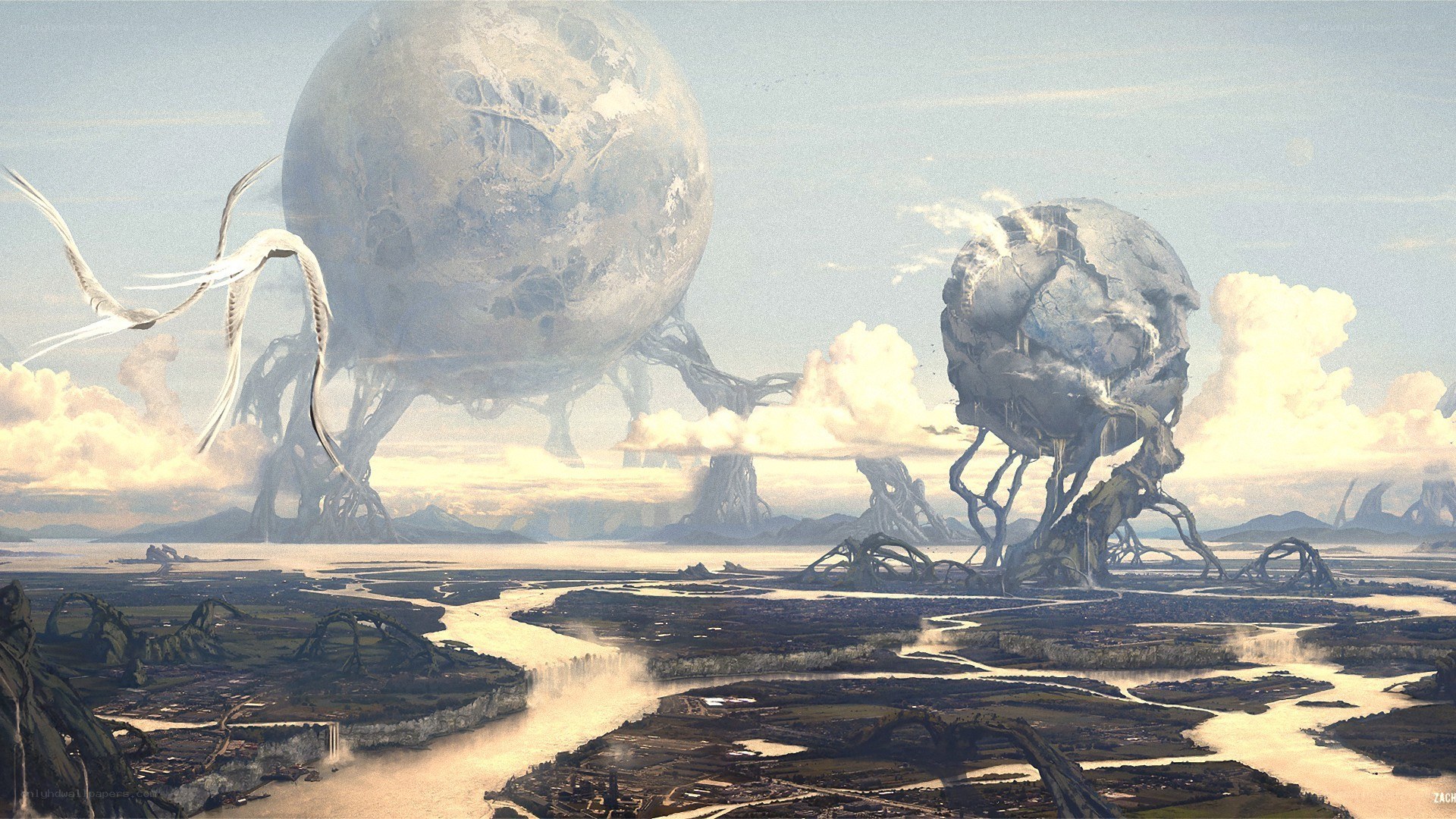 alien landscape with giant spheres