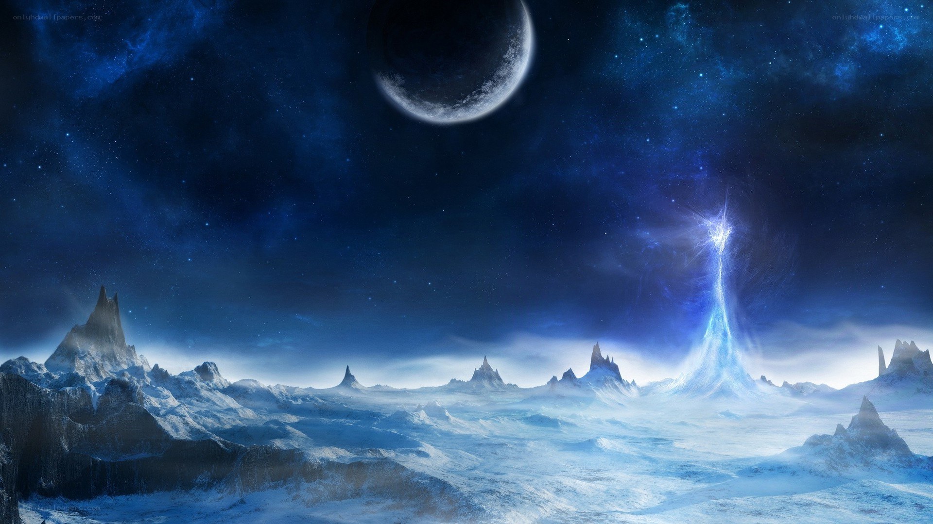 alien landscape with glowing beam