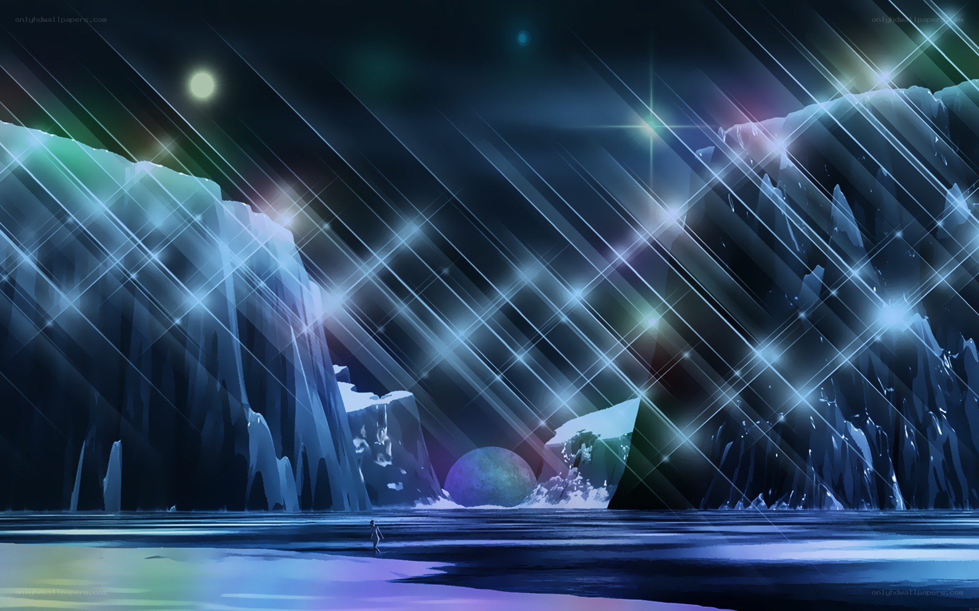 alien landscape with glowing lights