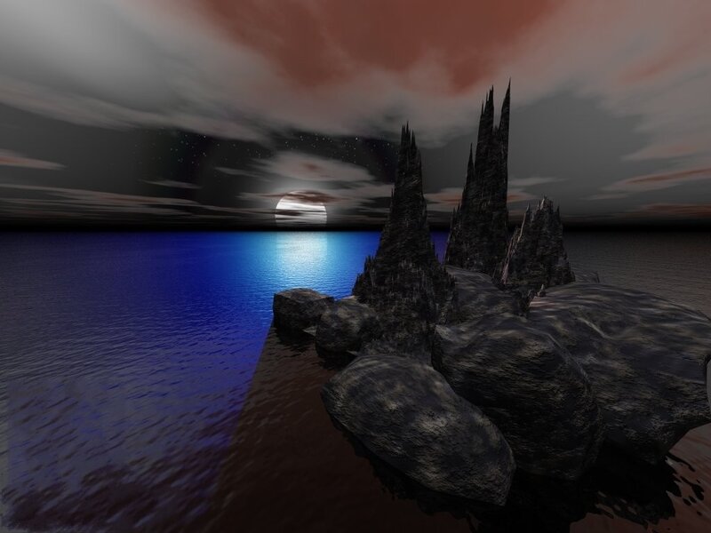 alien landscape with glowing moon
