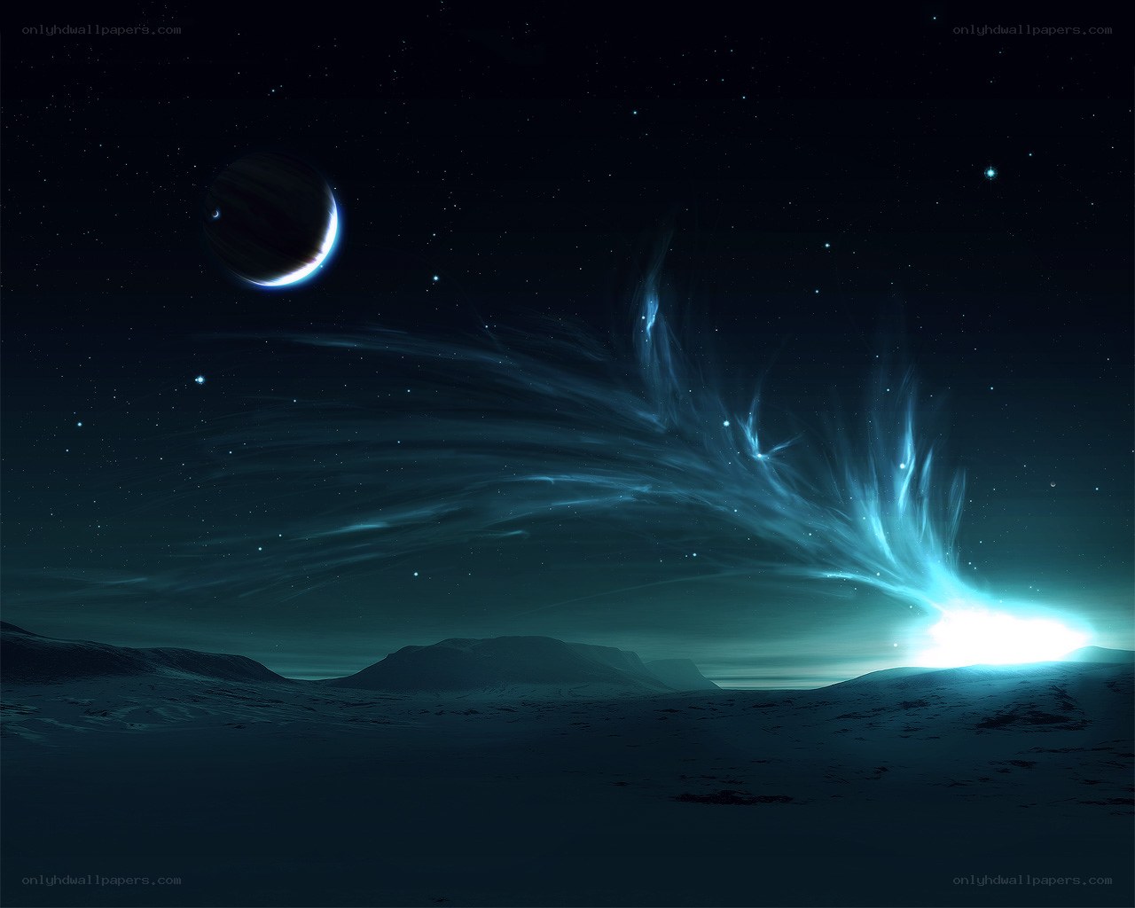 alien landscape with glowing nebula