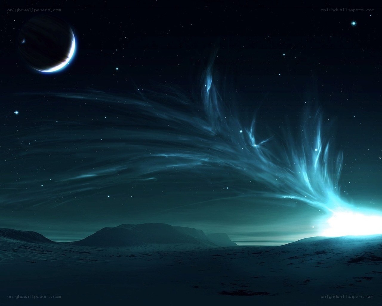 alien landscape with glowing nebula