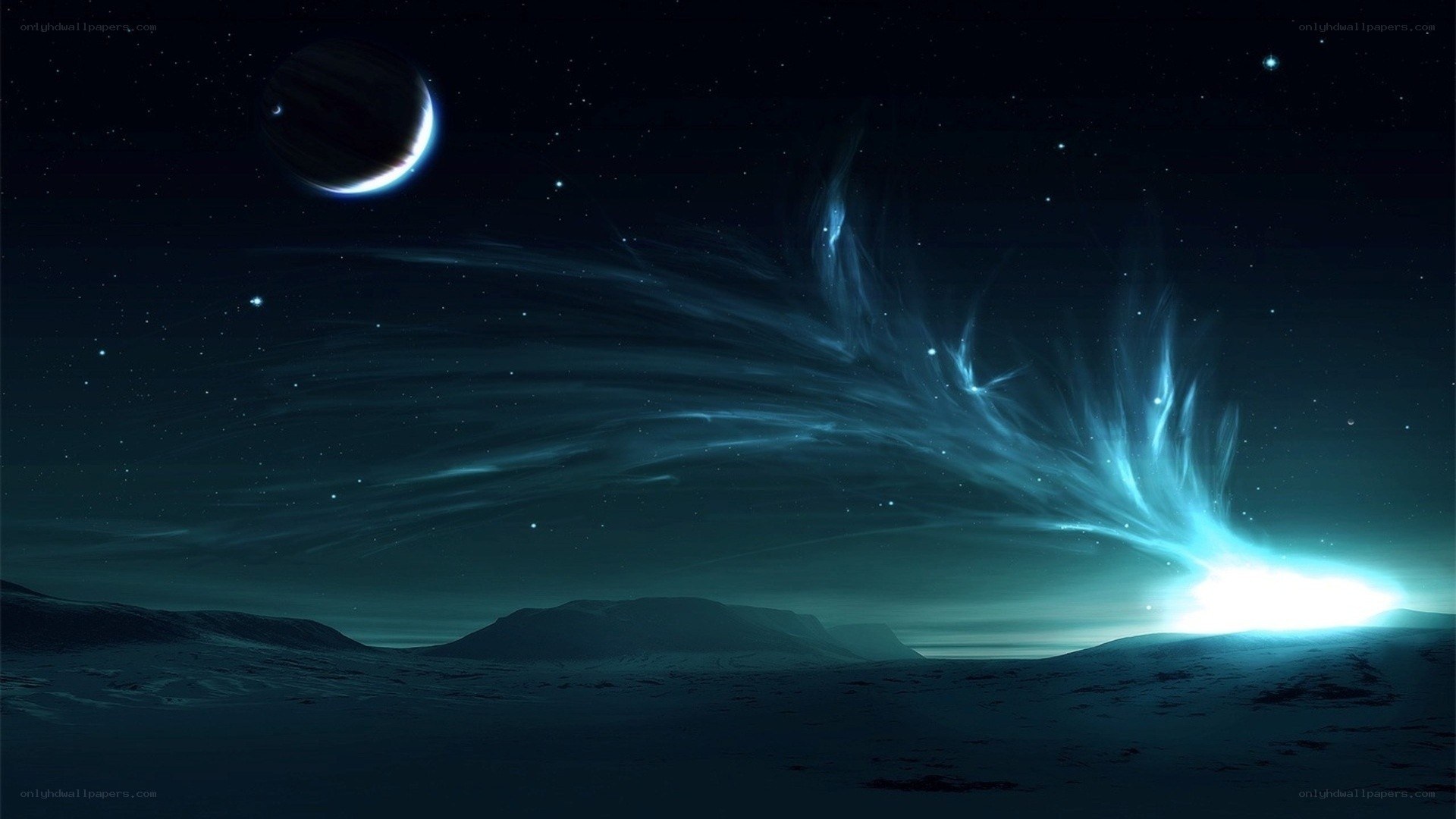 alien landscape with glowing nebula