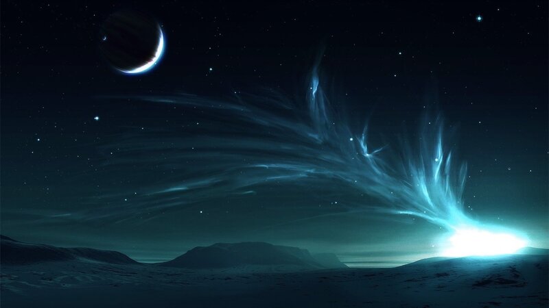 alien landscape with glowing nebula