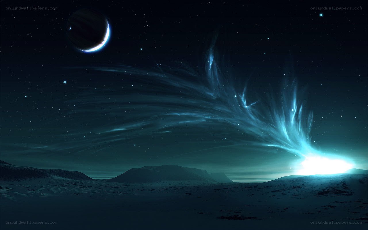 alien landscape with glowing nebula