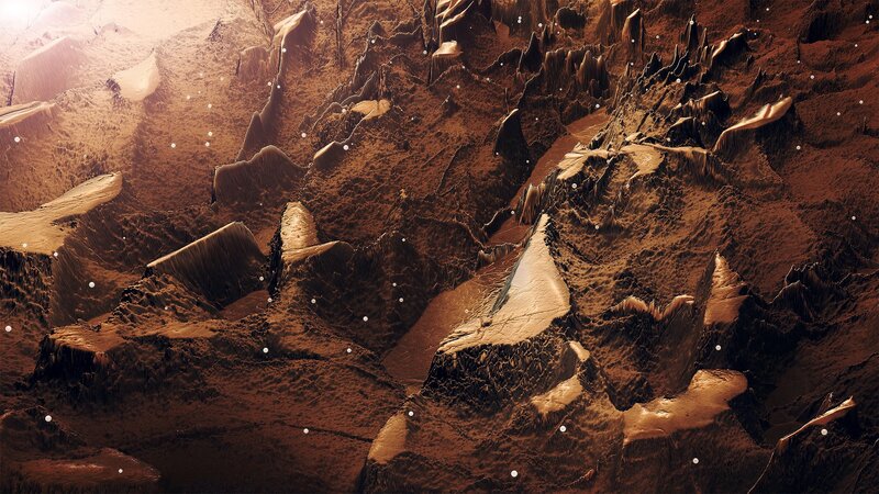 alien landscape with glowing particles