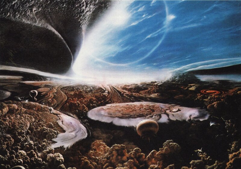 Alien landscape with glowing planet