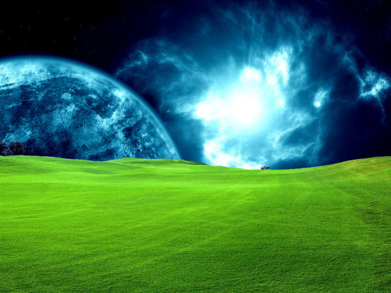 alien landscape with glowing planet
