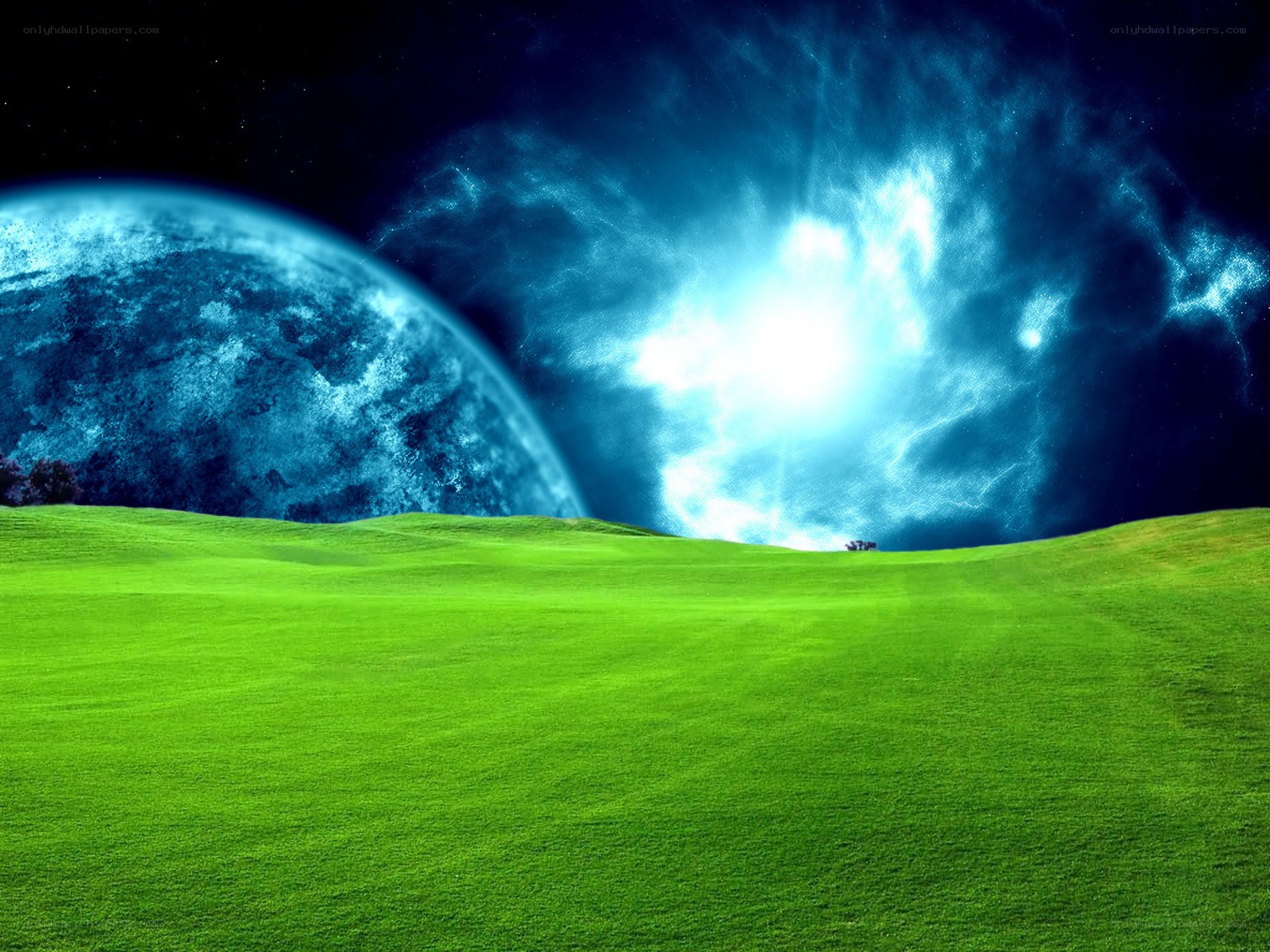 alien landscape with glowing planet
