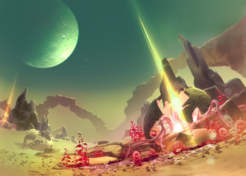 Alien Landscape with Glowing Plant