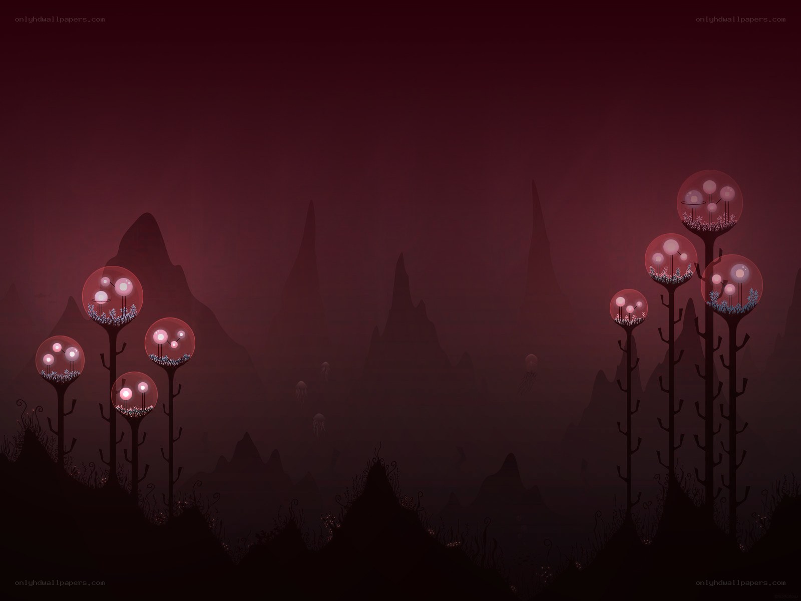 alien landscape with glowing plants